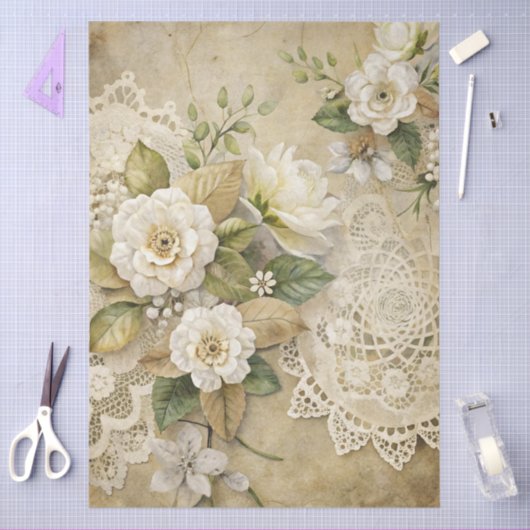 Elegante witte bloemengrunge ontkoppelingspapier tissuepapier (Craft)