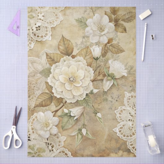 Elegante witte bloemengrunge ontkoppelingspapier tissuepapier (Craft)