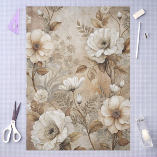 Elegante witte bloemengrunge ontkoppelingspapier tissuepapier (Craft)
