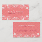 Elegante witte bloemenkant over koraaldamast visitekaartje (Voorkant / Achterkant)