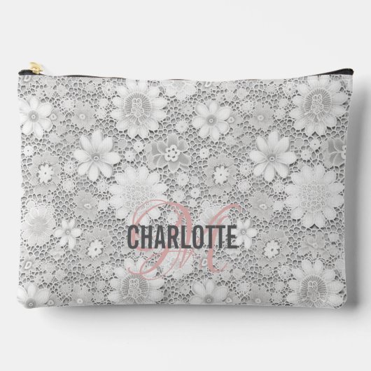 Elegante witte bloemenkant patroon monogram naam etui (Voorkant)