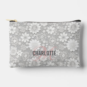 Elegante witte bloemenkant patroon monogram naam etui