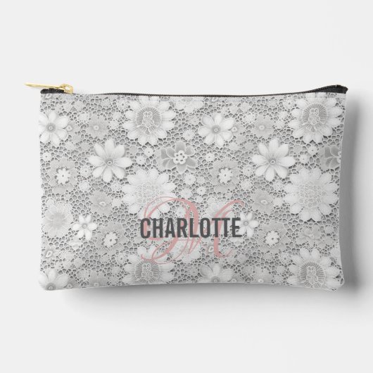 Elegante witte bloemenkant patroon monogram naam etui (Voorkant)