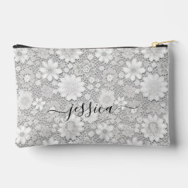 Elegante witte bloemenkant patroon scriptnaam etui