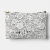 Elegante witte bloemenkant patroon scriptnaam etui (Voorkant)