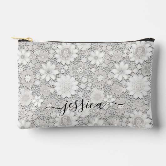 Elegante witte bloemenkant patroon scriptnaam etui (Voorkant)