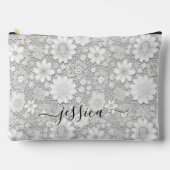 Elegante witte bloemenkant patroon scriptnaam etui (Voorkant)