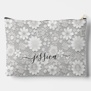 Elegante witte bloemenkant patroon scriptnaam etui