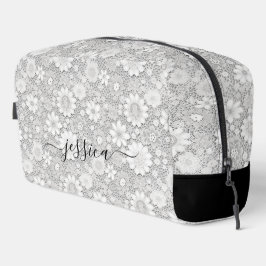 Elegante witte bloemenkant patroon scriptnaam toilettasje