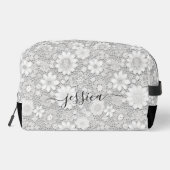 Elegante witte bloemenkant patroon scriptnaam toilettasje (Achterkant)