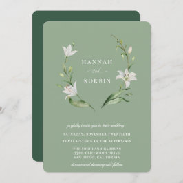 Elegante witte bloemenkrans Sage Groene bruiloft Kaart