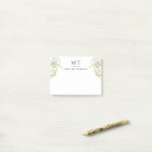 Elegante witte bloemenkranstijl klassiek monogram post-it® notes (Op bureau)