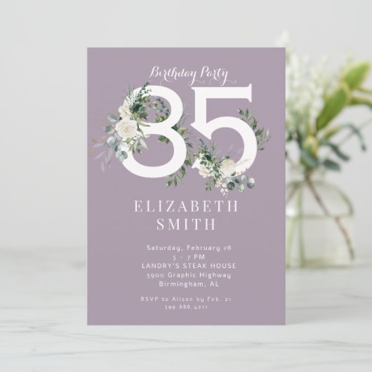 Elegante witte bloemenlavendel 85e verjaardagsfees kaart (Staand voorkant)