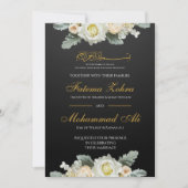 Elegante witte bloemenmoslim bruiloft kaart (Voorkant)