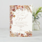 Elegante witte bloemenpampas gras verlovingsfeest kaart (Staand voorkant)