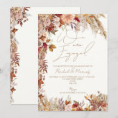 Elegante witte bloemenpampas gras verlovingsfeest kaart (Voorkant / Achterkant)