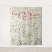 Elegante witte bloemenscript bruiloftsshower achte wandkleed (Voorkant)