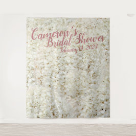 Elegante witte bloemenscriptuur bruiloftsshower ac wandkleed