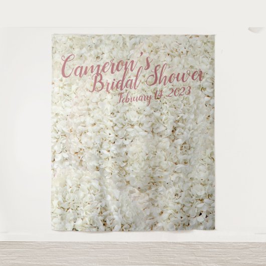 Elegante witte bloemenscriptuur bruiloftsshower ac wandkleed (Voorkant)