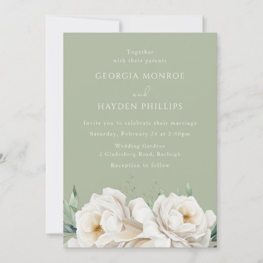 Elegante witte bloemenwijze bruiloft uitnodiging (Voorkant)