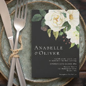 Elegante witte bloemenzwarte bruiloft uitnodiging