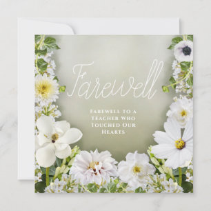 Elegante witte bloemige afscheidskaart voor een le bedankkaart