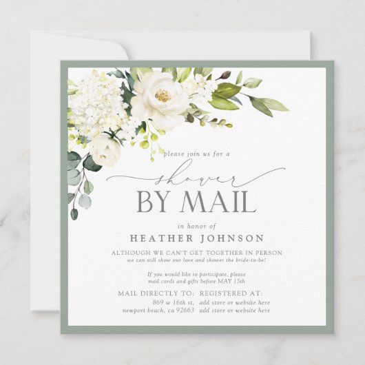 Elegante Witte Bloemige Aquarel Bruidsdouche Uitno Kaart (Voorkant)