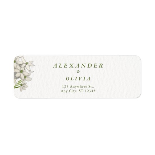Elegante Witte Bloemige Botanische Bruiloft Etiket (Voorkant)