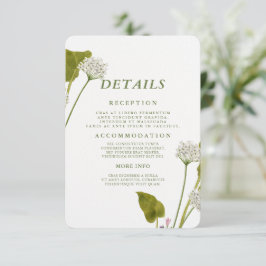 Elegante Witte Bloemige Botanische Bruiloft Informatiekaartje