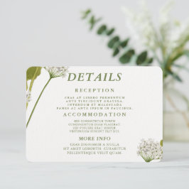 Elegante Witte Bloemige Botanische Bruiloft Informatiekaartje