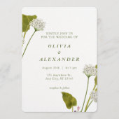 Elegante Witte Bloemige Botanische Bruiloft Kaart (Voorkant)