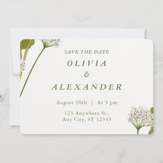 Elegante Witte Bloemige Botanische Bruiloft Save The Date (Voorkant)
