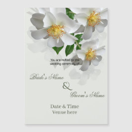 Elegante Witte Bloemige Botanische Trouw Magnetisc Magnetische Uitnodiging