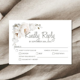 Elegante Witte Bloemige Bruiloft RSVP Kaartje
