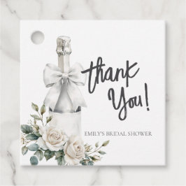 Elegante witte bloemige brunch en bubbels bedankjes labels