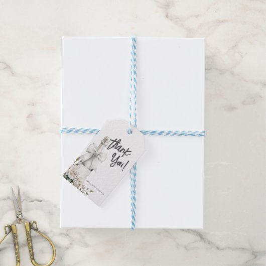 Elegante witte bloemige brunch en bubbels cadeaulabel (Met Touw)