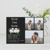 Elegante witte bloemige foto save the date (Staand voorkant)