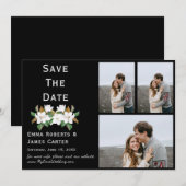 Elegante witte bloemige foto save the date (Voorkant / Achterkant)