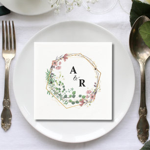 Elegante Witte Bloemige Geometrische Groene Huweli Servet