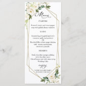 Elegante witte bloemige geometrische trouwmenu kaa menu (Voorkant)