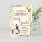 Elegante Witte Bloemige Gouden Islamitische Huweli Kaart (Staand voorkant)