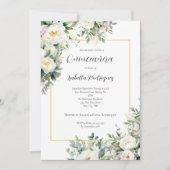 Elegante Witte Bloemige Gouden Rand Quinceañera Kaart (Voorkant)