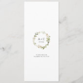 Elegante witte bloemige groene bladgroen bruiloft menu (Achterkant)
