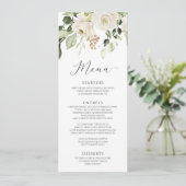 Elegante witte bloemige groene bladgroen bruiloft menu (Staand voorkant)
