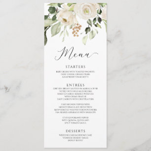 Elegante witte bloemige groene bladgroen bruiloft menu