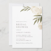 Elegante witte bloemige groene bruidsdouche uitnod kaart (Voorkant)