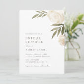 Elegante witte bloemige groene bruidsdouche uitnod kaart (Staand voorkant)