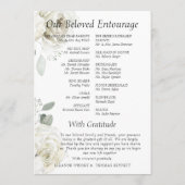 Elegante witte bloemige groene huwelijksprogramma  programmakaart (Achterkant)