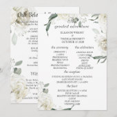 Elegante witte bloemige groene huwelijksprogramma  programmakaart (Voorkant / Achterkant)