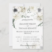 Elegante Witte Bloemige Groene QR Code Trouw Uitno Kaart (Voorkant)